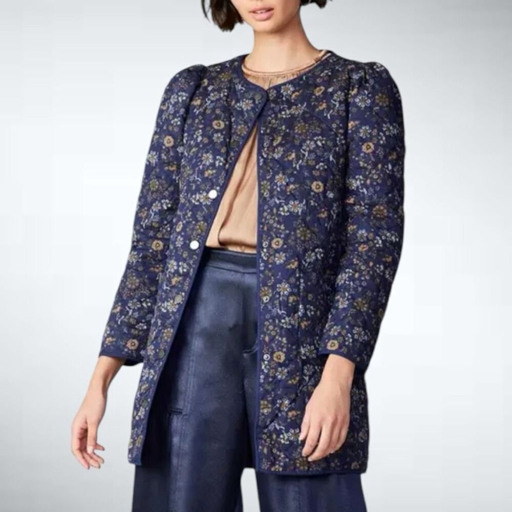 Anthropologie Current Air 100% Cotton Floral Print Quilted Jacket Size S